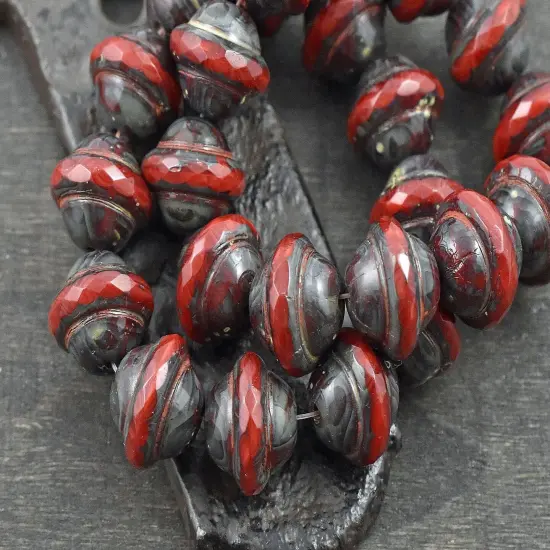 10x12mm Red Picasso Saturn Beads {3}