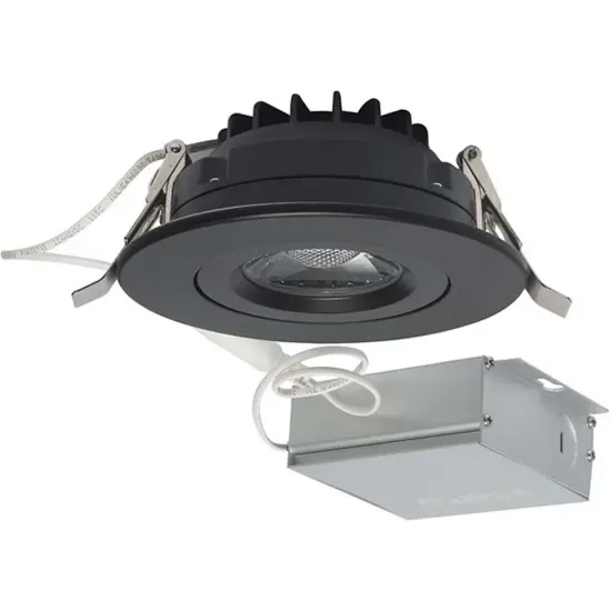 12 watt LED Direct Wire Downlight Gimbaled 4 inch 3000K 120 volt Dimmable Round Remote Driver Black {1}