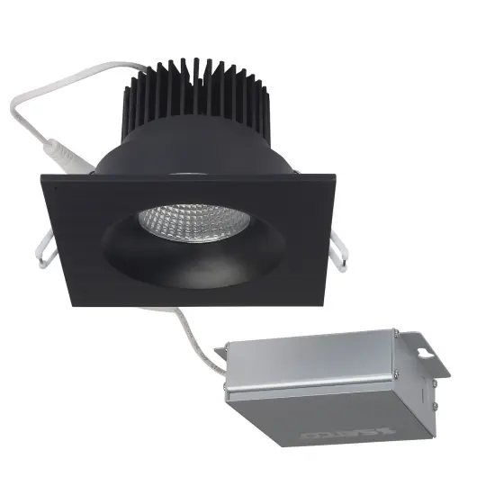 12 watt LED Direct Wire Downlight 3.5 inch 3000K 120 volt Dimmable Square Remote Driver Black {1}