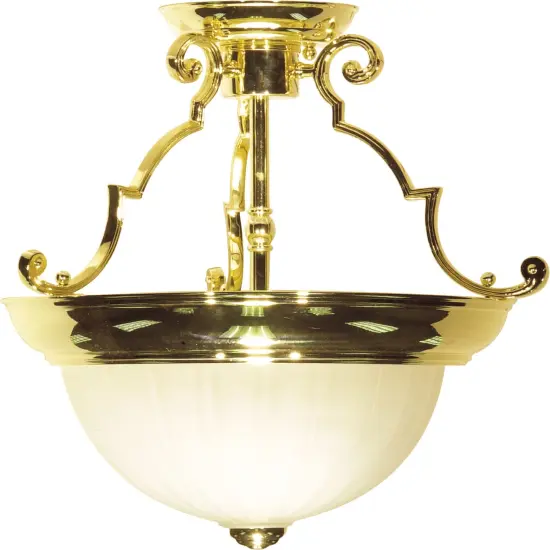 2-Light 13" Flush Mounted Light Fixture in Polished Brass Finish {1}