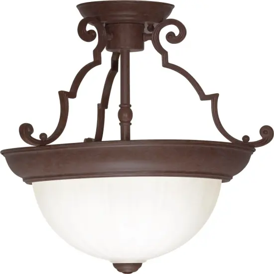 Nuvo 2-Light 13" Semi-Flush Dome w/ Frosted Melon Glass in Old Bronze Finish {1}