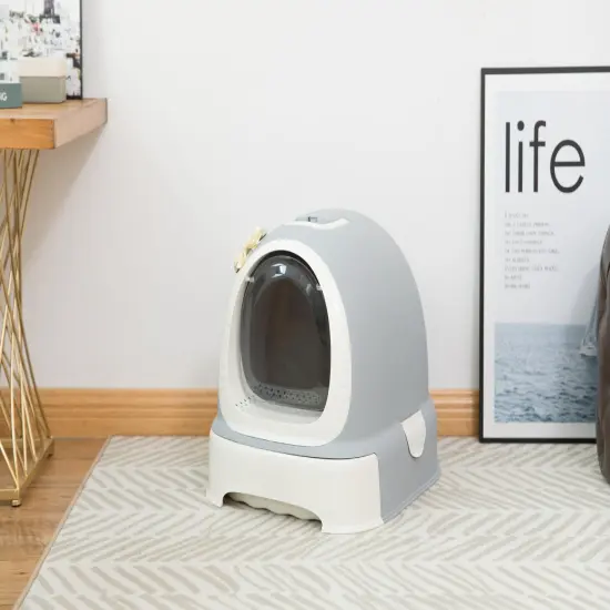 Fully Enclosed Hooded Litter Pan with Front Entry Odor Close Door, Cat Litter Scoop Included {3}