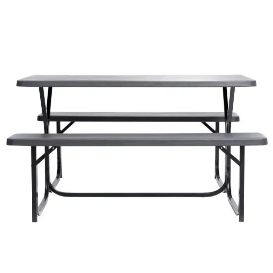 Outdoor Gray Woodgrain Picnic Table Set with Metal Frame, 5 Feet Long {5}