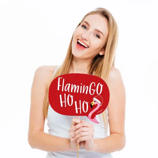 Big Dot of Happiness Funny Flamingle Bells - Tropical Flamingo Christmas Photo Booth Props Kit - 10 Piece {3}