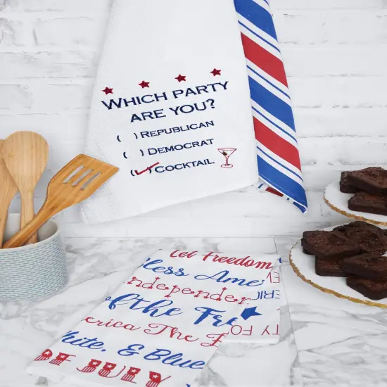Which Party are You? 4th of July Waffle Weave Cotton Kitchen Towel Patriotic Dishtowel Decoration {4}