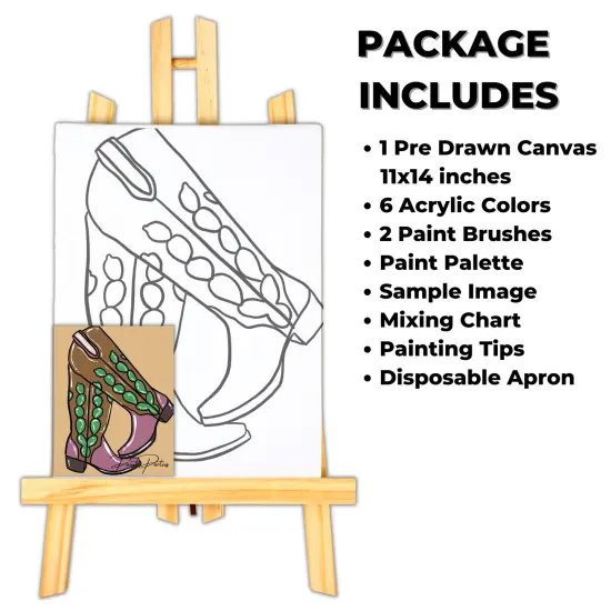 "Cowgirl Boots" DIY Canvas Art Kit for Adults Beginner, Acrylic Paint Size 11x14 inch {2}