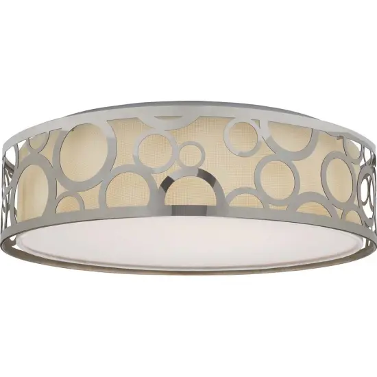 Nuvo 15" LED Decor Filigree Flush w/ White Fabric Shade in Polished Nickel Warm White {1}