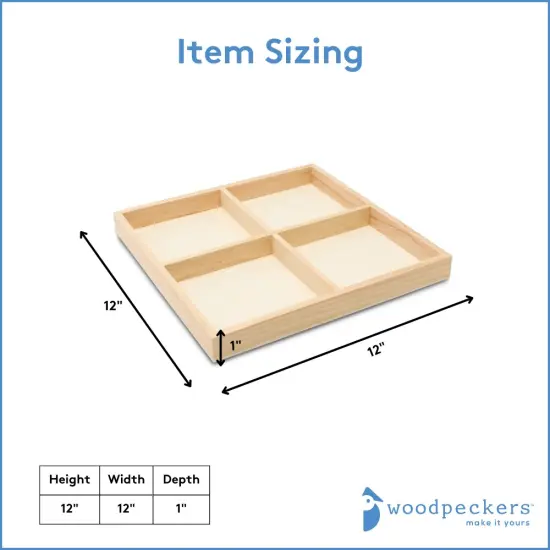 DIY Square Wooden Divided Serving Tray, Multiple Sizes, 4 Sections for Party | Woodpeckers {3}