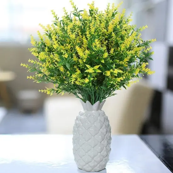 8 Bundles Artificial Plants, UV Resistant Greenery, Fake Shrubs, Outdoor Indoor Plants, Hanging Planter Home Garden Decor, Lavender Yellow {1}