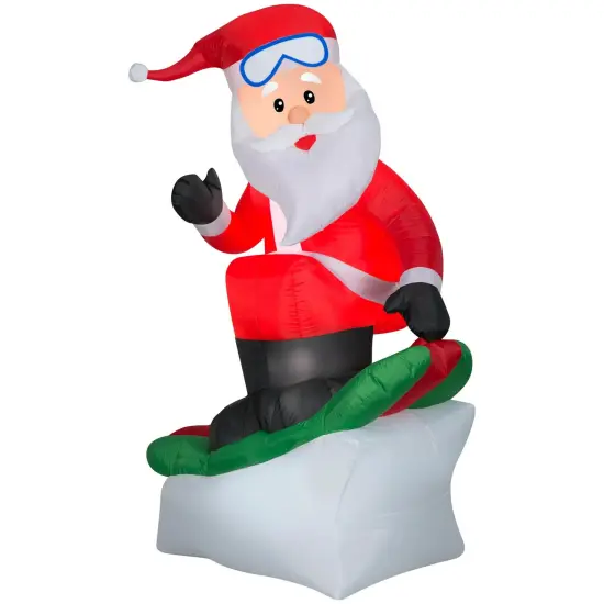 5.5' Gemmy Airblown Santa Claus Riding Snowboard Yard Decoration {1}