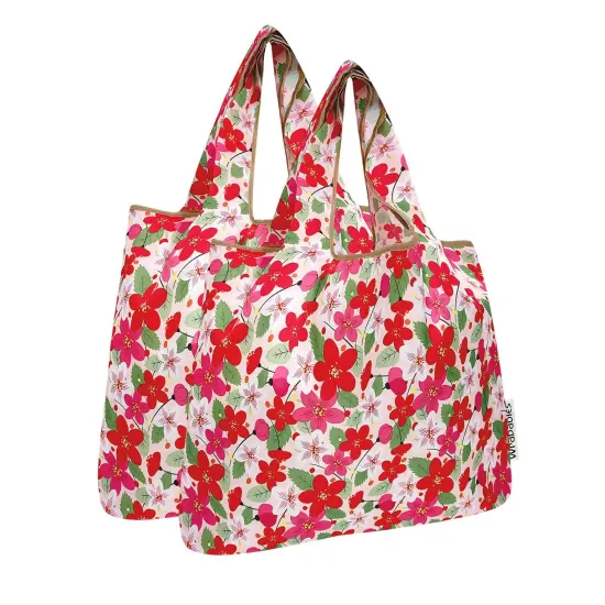 Wrapables Medium Foldable Tote Nylon Reusable Grocery Bag (Set of 2), Sakura {1}