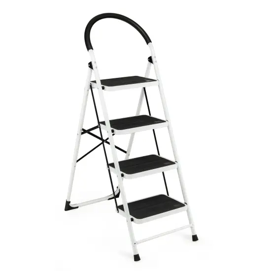 4-Step Folding Ladder with Anti-Slip Pedal Platform and Rubber Support {1}