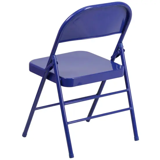 Emma and Oliver 2 Pack Home & Office Colorful Metal Folding Chair Teen and Event Seating Cobalt Blue {4}