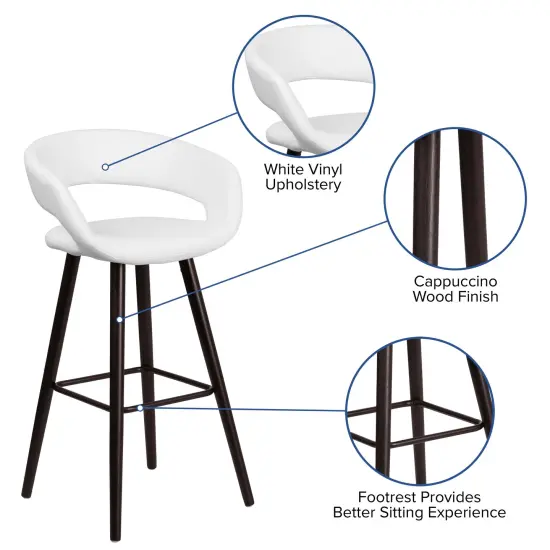 Emma and Oliver 2 Pk. 29'' High Contemporary Vinyl Barstool with Cappuccino Wood Frame Black {7}