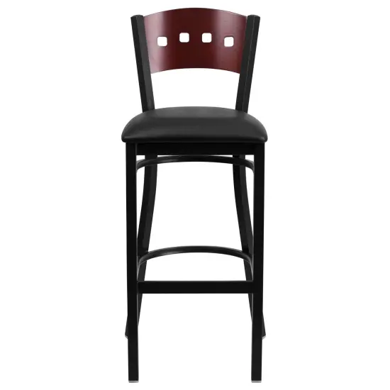 Emma and Oliver Decorative 4 Square Back Metal Restaurant Dining Barstool Mahog/BlackVYL/Black {2}