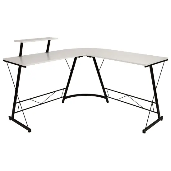 Emma and Oliver L-Shaped Computer Desk, Gaming Desk, Home Office Desk, Frame White/Black {1}