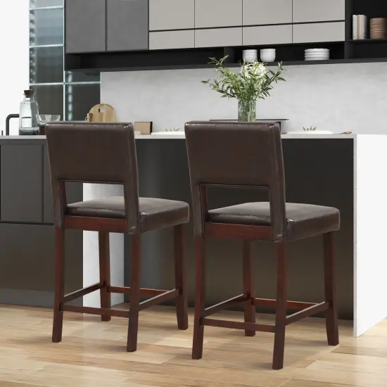 2 Piece Bar Chair Set with Hollowed Back and Rubber Wood Legs Brown {3}