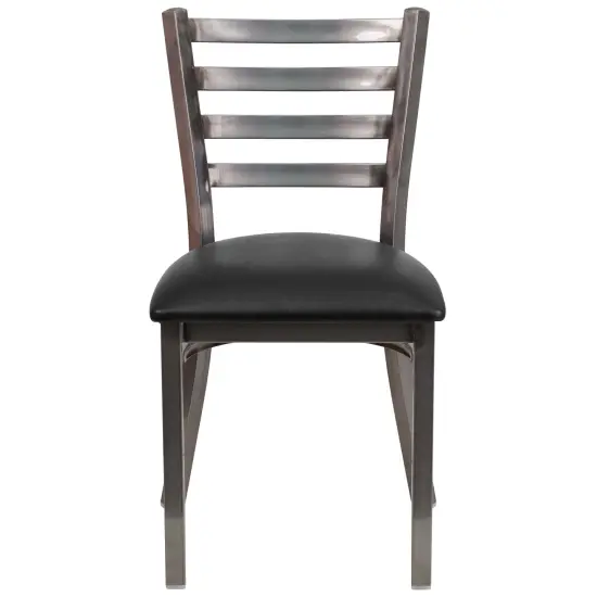 Emma and Oliver 2 Pack Clear Coated Ladder Back Metal Restaurant Chair BlackVYL/ClearCoated {2}