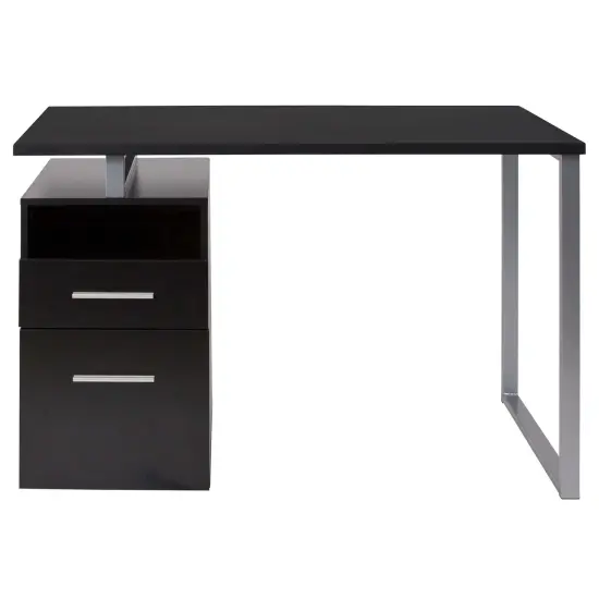 Emma and Oliver Desk with Two Drawers and Metal Frame Dark Ash {3}