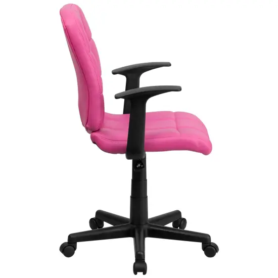 Emma and Oliver Mid-Back Quilted Vinyl Swivel Task Office Chair with Arms Pink {5}