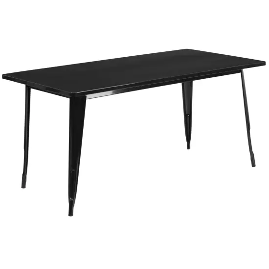 Emma and Oliver Commercial 31.5" x 63" Rectangular Colorful Metal Indoor-Outdoor Dining Table Black {2}