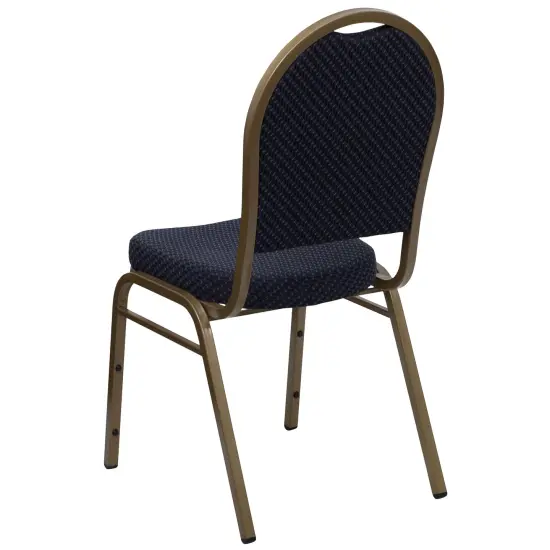 Emma and Oliver Dome Back Stacking Banquet Dining Chair NavyFab/Gold {4}