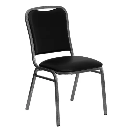 Emma and Oliver Stacking Banquet Chair with Vinyl and 1.5'' Thick Seat - Frame BlackVyl/SilverVein {1}