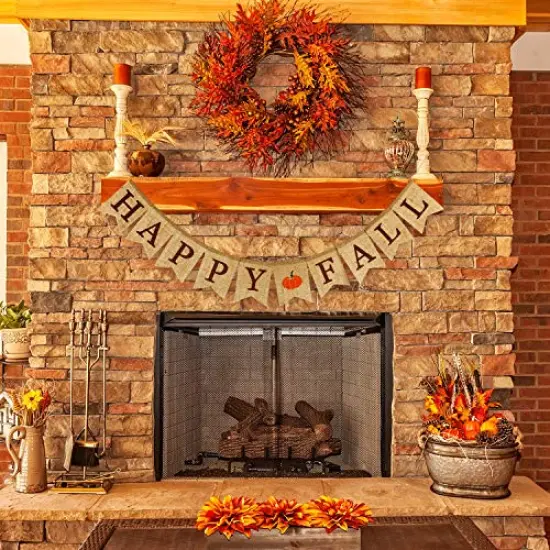 Happy Fall Pumpkin Burlap Banner Harvest Home Decor Bunting Flag Garland Party Thanksgiving Day Decoration {4}
