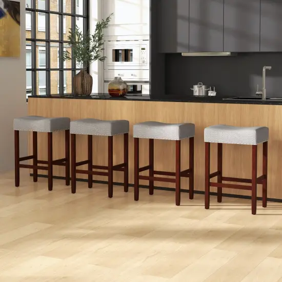 24 Inch Set of 2 Bar Stool with Curved Seat Cushions and Nail Head Trim Grey {5}