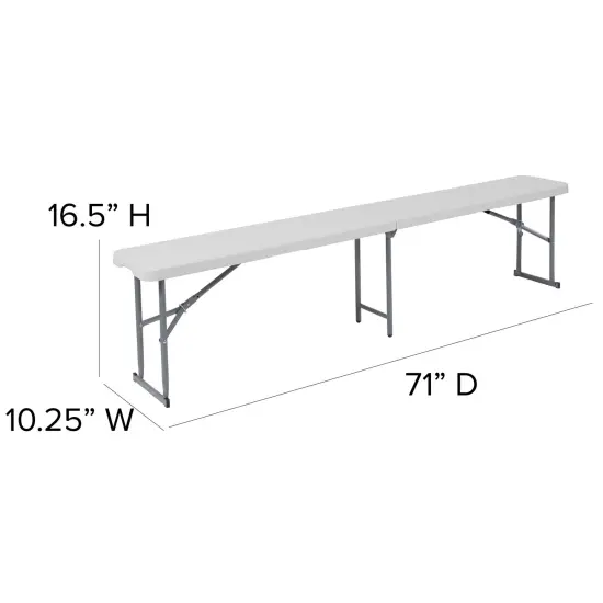 Emma and Oliver 10.25''W x 71''L Bi-Fold Plastic Bench with Carrying Handle Granite White {5}