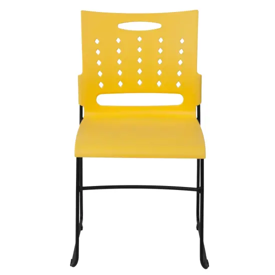 Emma and Oliver Home Office Plastic Accent Sled Base Stack Chair - Air-Vent Back Yellow {3}