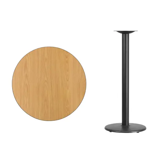 Emma and Oliver 30" Round Laminate Table Top with 18" Round Bar Height Table Base Natural {3}