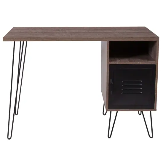 Emma and Oliver Computer Desk with Metal Cabinet Door and Black Metal Legs Rustic {2}