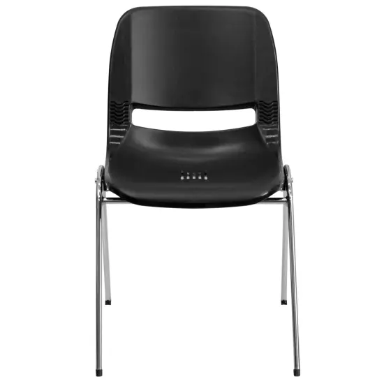 Emma and Oliver Ergonomic Shell Stack Chair - 16" Seat Daycare Home School BlackPlastic/Chrome {5}