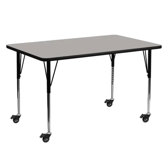 Emma and Oliver Mobile 24x60 Rectangle HP Laminate Adjustable Activity Table Gray {1}