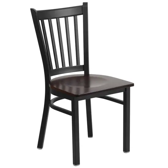 Emma and Oliver Vertical Back Metal Restaurant Dining Chair Walnut/BlackMetal {1}