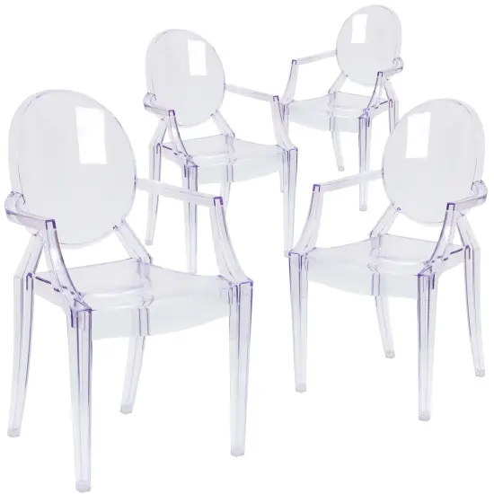 Emma and Oliver 4 Pack Ghost Chair with Arms Clear {2}
