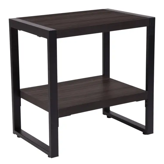 Emma and Oliver Wood Grain Finish End Table with Metal Frame Charcoal {1}