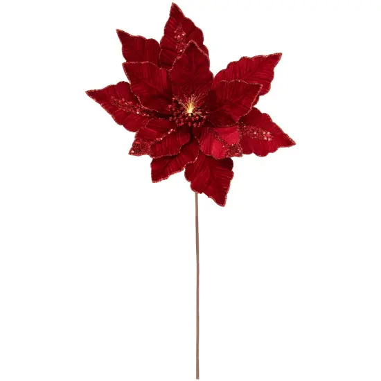 Northlight 20" Lighted Red Velvet Poinsettia Christmas Stem Spray {1}