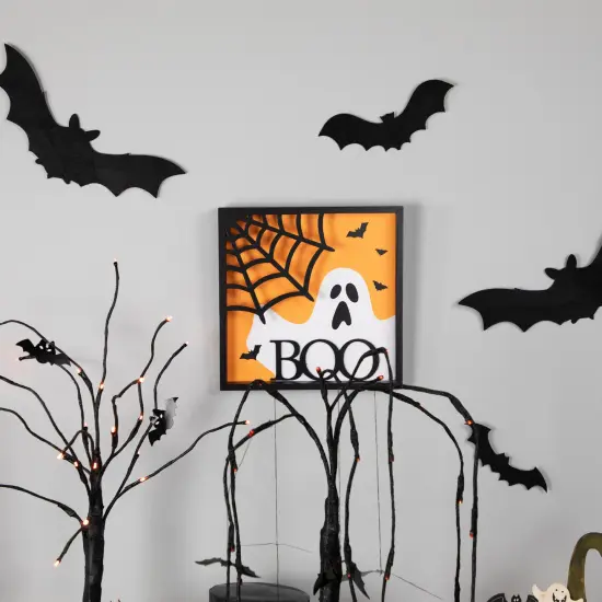 Northlight Ghost and Spider Web "Boo" Halloween Wall Sign - 9.75" Black {7}