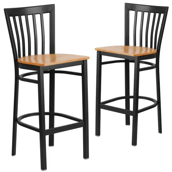 Emma and Oliver 2 Pack School House Back Metal Restaurant Barstool Natural/BlackMetal {1}