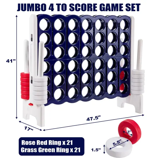 3.5 Feet Tall Jumbo 4 to Score Giant Game Set with 42 Jumbo Rings Grey {5}