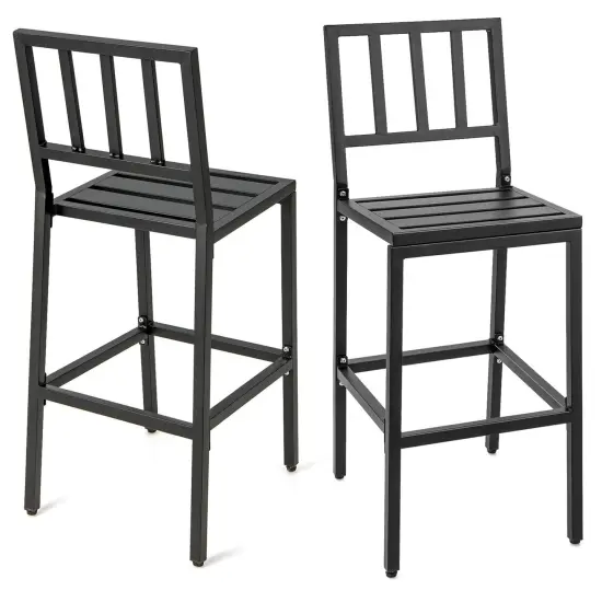Set of 2 Patio Bar Chairs with Detachable Cushion and Footrest Vertical Stripes {4}