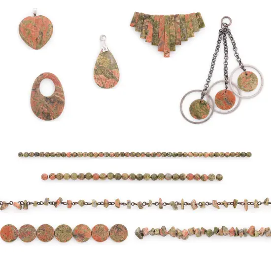 Unakite Natural Gemstone Beads and Pendants Collection - Value Pack {1}