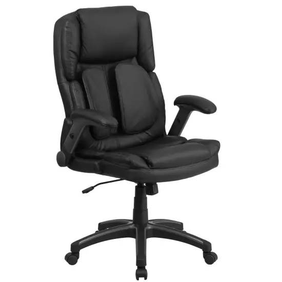 Emma and Oliver Extreme Comfort High Back Leather Executive Swivel Ergonomic Office Chair with Flip-Up Arms Black {1}