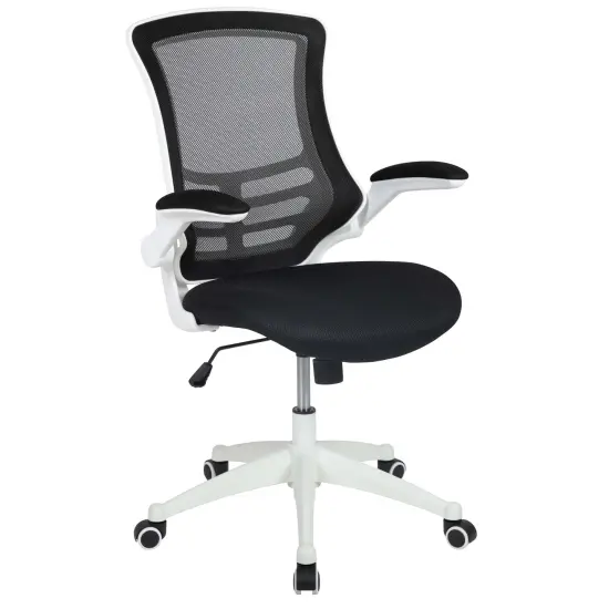 Emma and Oliver Mid-Back Mesh Swivel Ergonomic Task Office Chair with Flip-Up Arms Red Mesh/Black Frame {8}