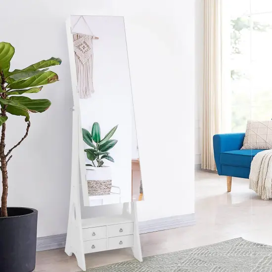 Freestanding Full Length LED Mirrored Jewelry Armoire with 6 Drawers-White {6}