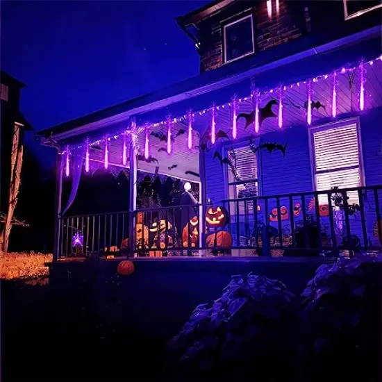 Halloween Lights Outdoor, Meteor Shower Lights 12 inch 8 Tubes Icicle Fairy String Lights for Halloween Christmas Decorations Tree Party Yard Outdoor, UL Plug, Purple Christmas Lights {6}