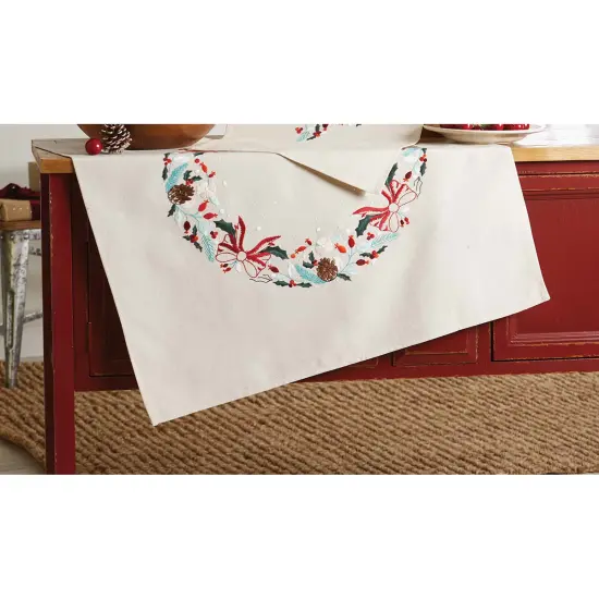 Nob HillHoliday Greenery Table Topper Stamped Embroidery Kit Multi {1}