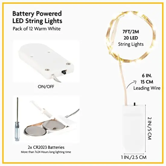 12 Pack Fairy Lights Battery Operated String Lights, 7ft 20 Led Waterproof Copper Wire Firefly Starry for DIY Wedding Party Bedroom Christmas (Warm White) {3}